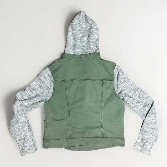 Mossimo Jacket Girls Size Large (10/12) Green Gray Hooded Knit Sleeves Full Zip - Picture 2 of 6